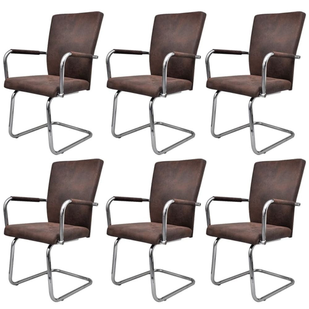 Vidaxl Jedálenské stoličky, perová kostra 6 ks, hnedé, syntetická koža